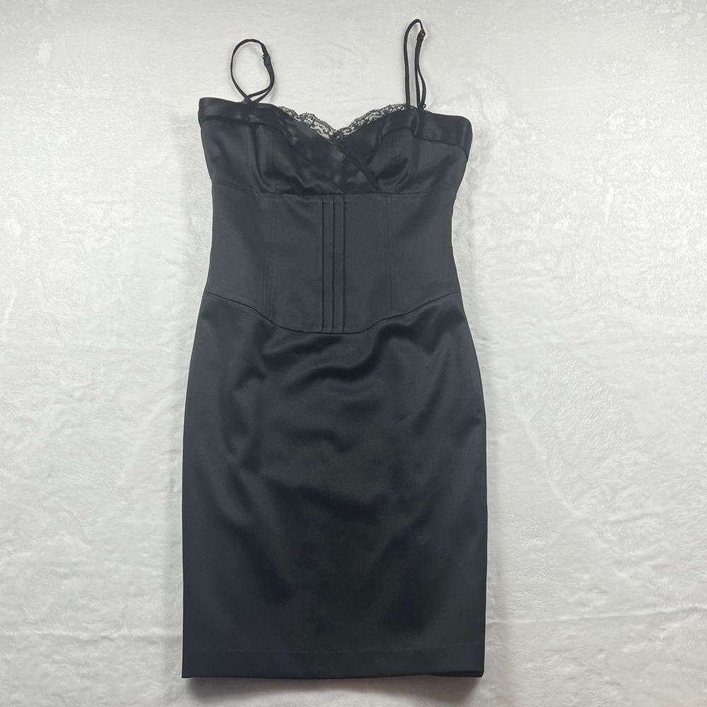 Laundry By‎ Shelli Segal Black Dress LBD size 2 Satin Look Adjustable Straps